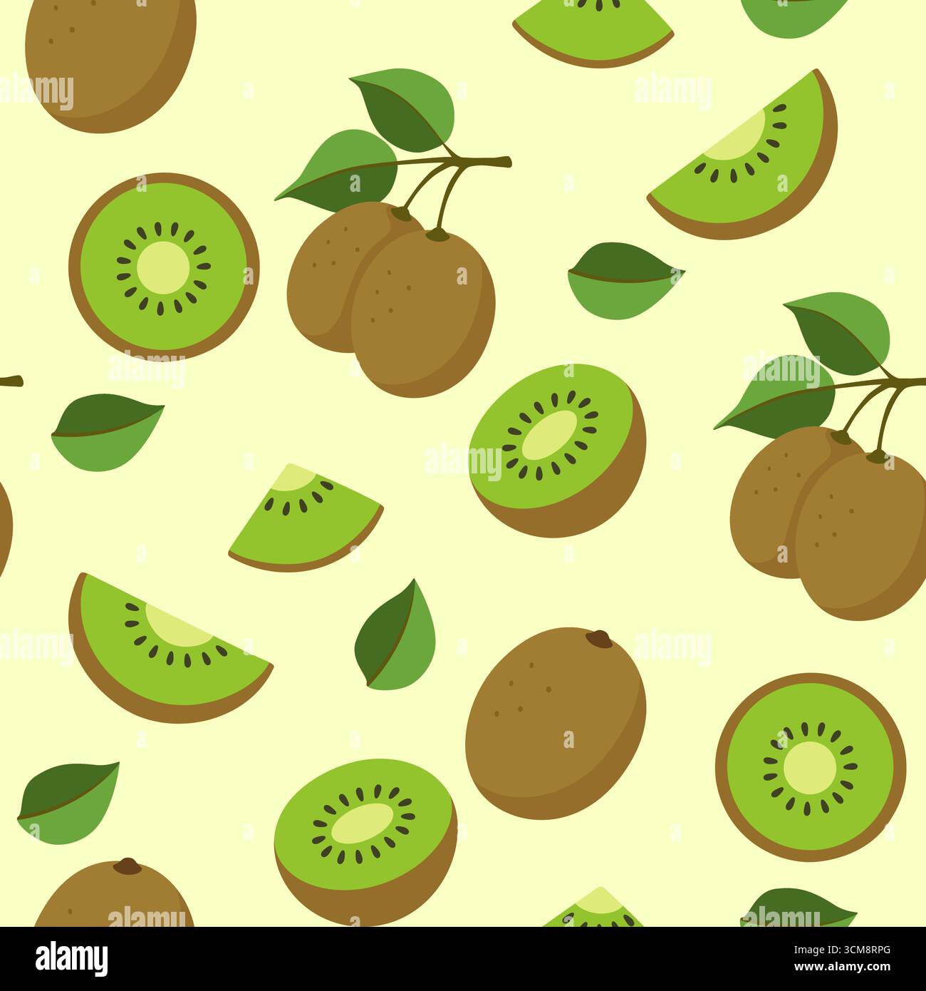 Kiwi fruit seamless pattern with leaves and branches Stock Vector