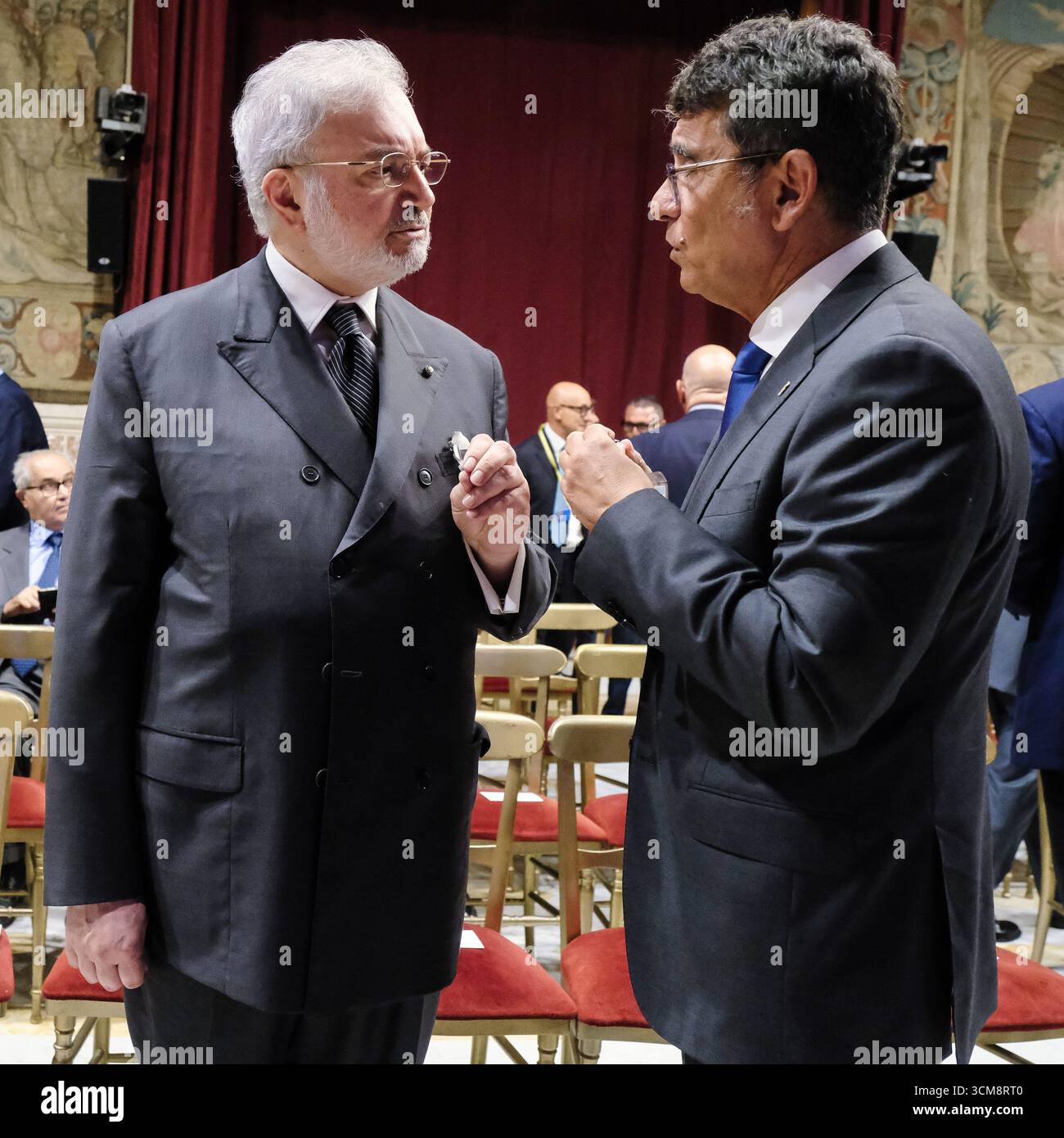 Il garante nazionale dei diritti dei detenuti Riccardo Turrini Vita, Il direttore del DAP (Dipartimento dell'Amministrazione Penitenziaria) Stefano Carmine De Michele in occasione della cerimonia d'apertura del 10mo Corso-concorso di formazione dirigenziale della Scuola Nazionale dell'Amministrazione Sna. Camera dei Deputati a Roma, Lunedì 15 Settembre 2025. (foto Mauro Scrobogna/LaPresse) National Guarantor of Prisoners' Rights Riccardo Turrini Vita, The director of the DAP (Department of Penitentiary Administration) Stefano Carmine De Michele on the occasion of the opening ceremony of t Stock Photo