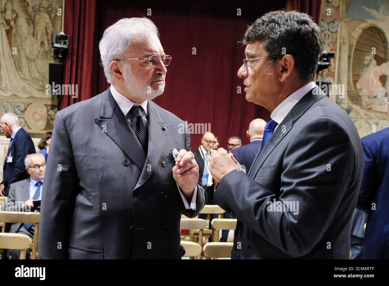 Il garante nazionale dei diritti dei detenuti Riccardo Turrini Vita, Il direttore del DAP (Dipartimento dell'Amministrazione Penitenziaria) Stefano Carmine De Michele in occasione della cerimonia d'apertura del 10mo Corso-concorso di formazione dirigenziale della Scuola Nazionale dell'Amministrazione Sna. Camera dei Deputati a Roma, Lunedì 15 Settembre 2025. (foto Mauro Scrobogna/LaPresse) National Guarantor of Prisoners' Rights Riccardo Turrini Vita, The director of the DAP (Department of Penitentiary Administration) Stefano Carmine De Michele on the occasion of the opening ceremony of t Stock Photo