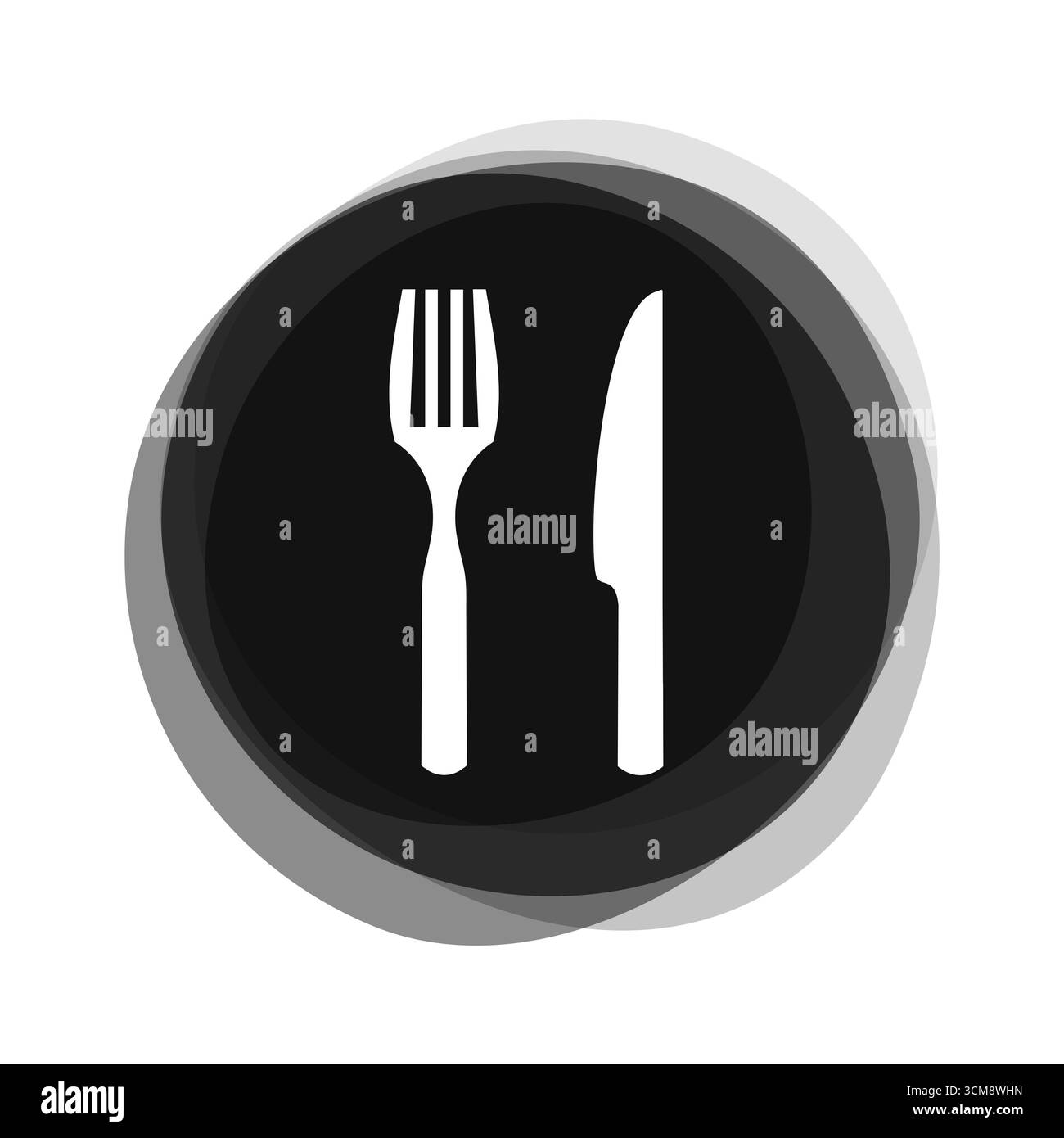 Round black button with soft edge shows cutlery or restaurant icon ...