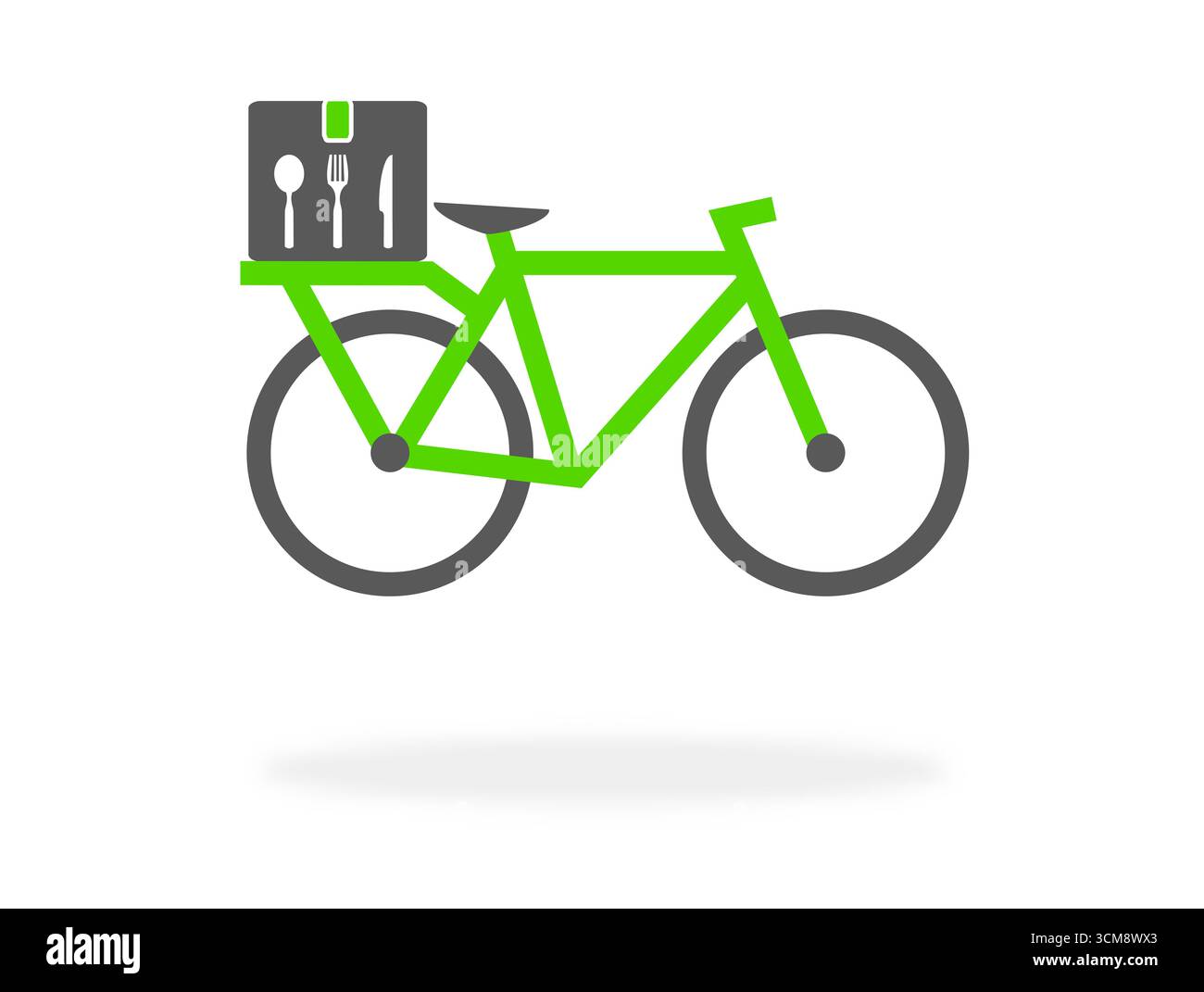 Bicycle transports food from restaurant to home - icon as symbol for delivery service Stock Photo