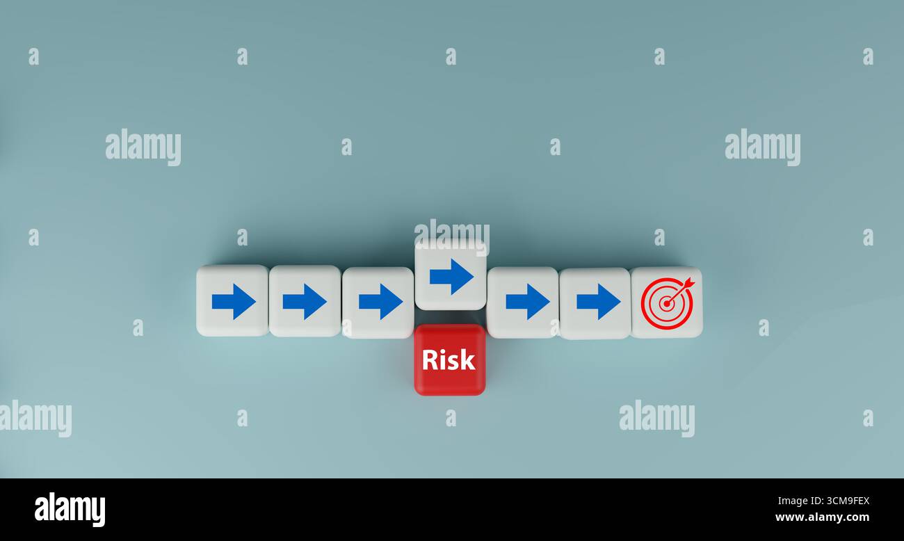 Overcoming Small Risk 3D render concept showing business risk management, strategy planning ...