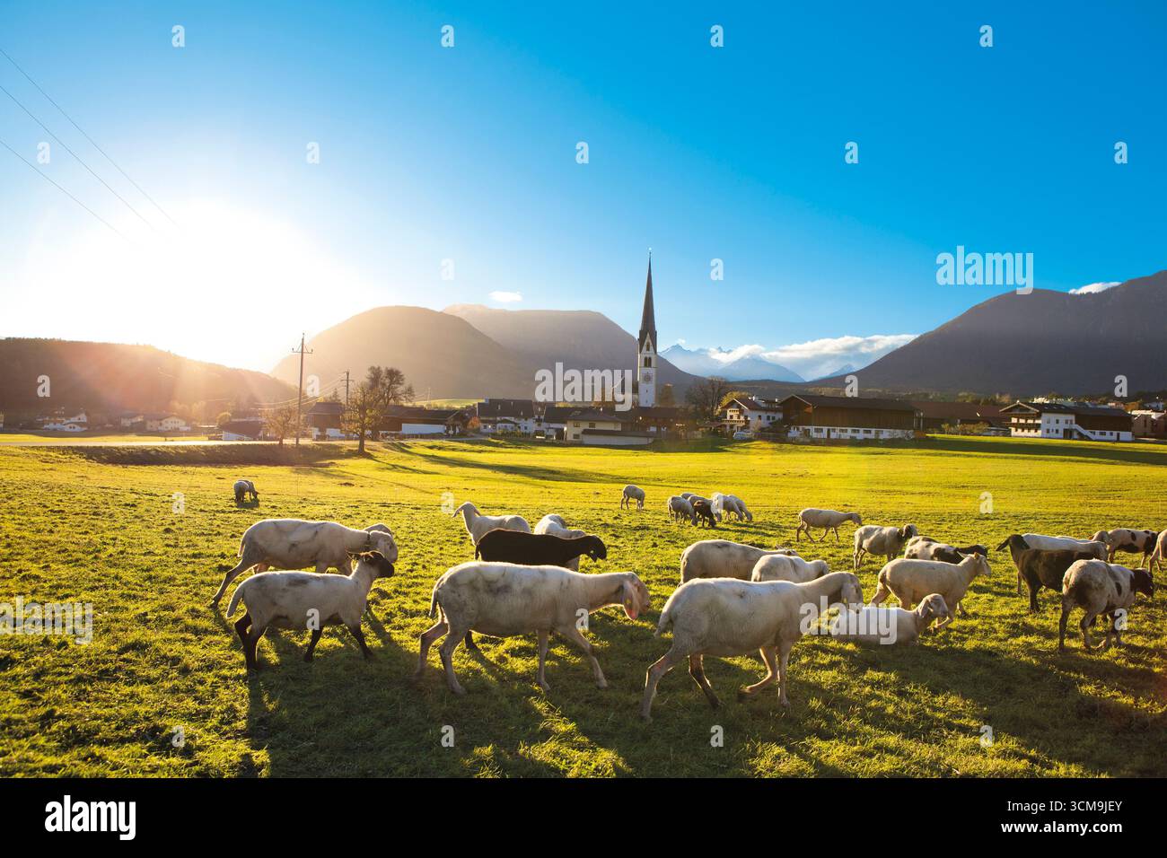 Evening atmosphere in Untermieming, Tyrol Stock Photo