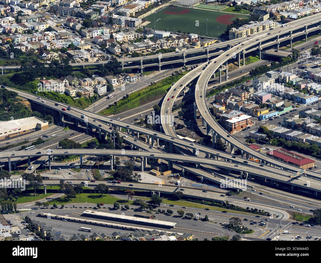Traffic junction Freeway 101, Bayshore Freeway and Freeway 92, San Francisco, San Francisco Bay Area, United States of America, California, USA, US, a Stock Photo