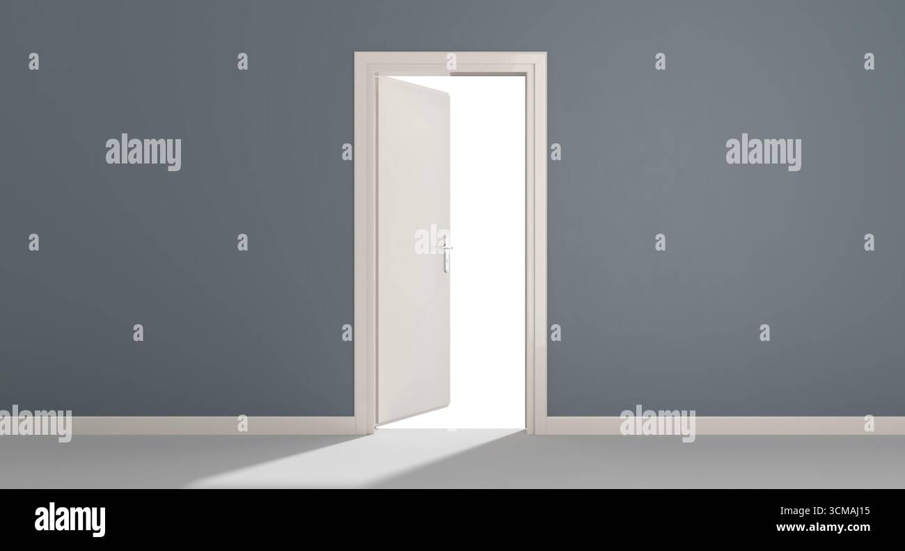 3d Open white door transparent background Stock Photo