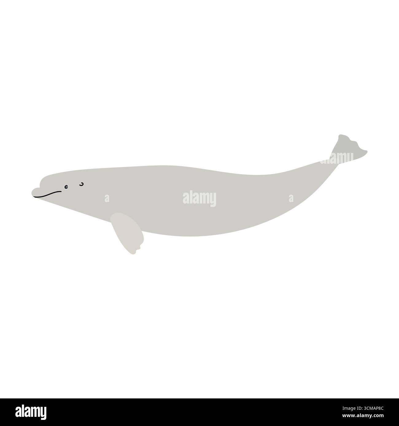 Vector flat hand drawn beluga whale isolated on white background Stock Vector
