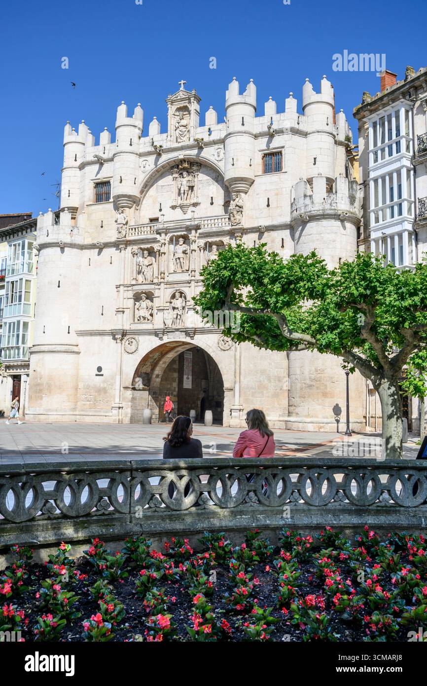 The, mediaeval, Arco de Santa Maria, restored in the 16th century,, In the old city of Burgos, Castilla Y Leon, Northern Spain. Stock Photo