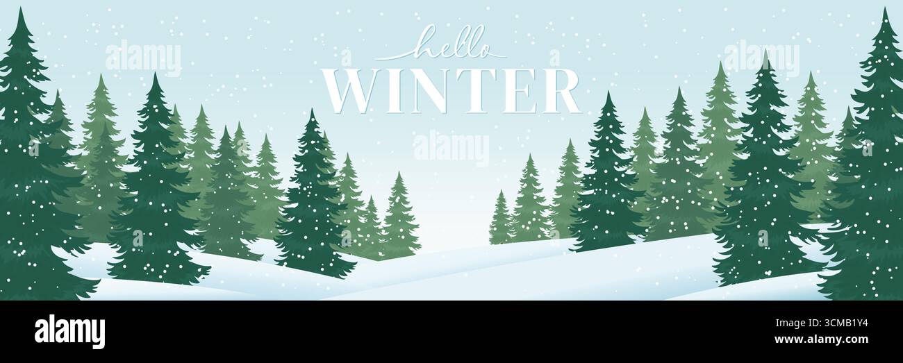 Winter Landscape with Evergreen Trees Vector Stock Vector Image & Art ...
