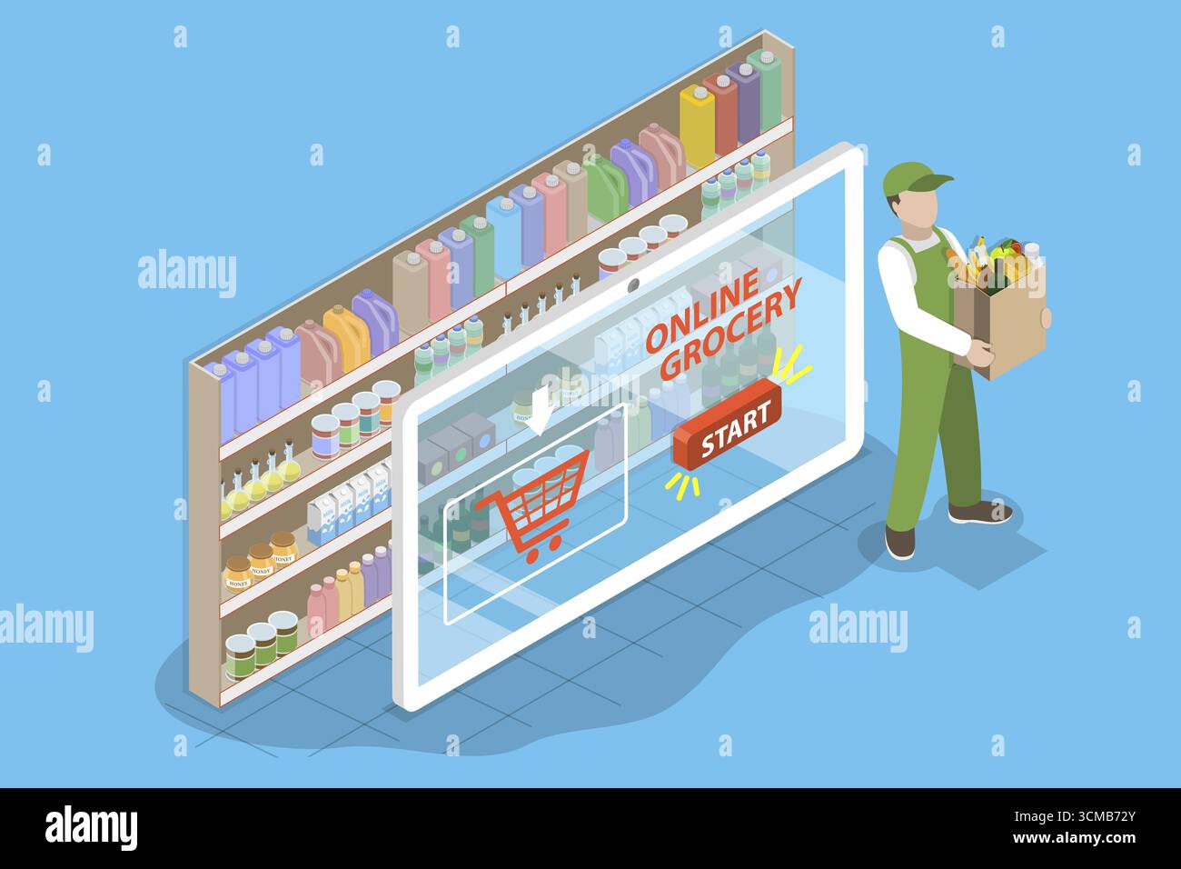 3D Isometric Flat Illustration of Online Grocery Store, Supermarket ...