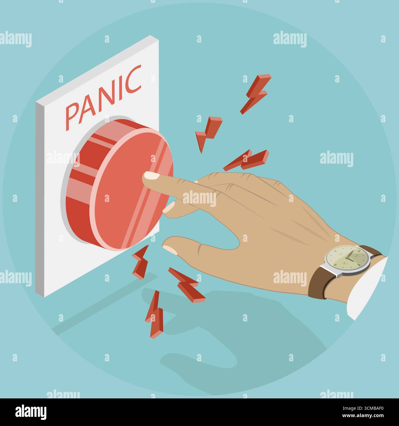 3D Isometric Flat Illustration of Panic Button, Poor Control Over ...