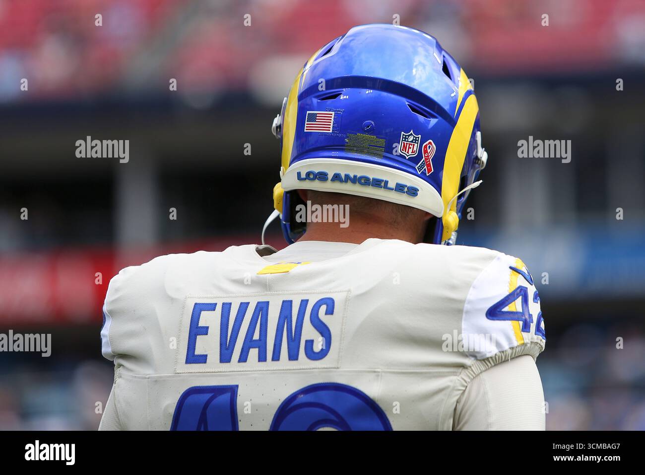 Los Angeles Rams punter Ethan Evans (42) warms up before the game ...