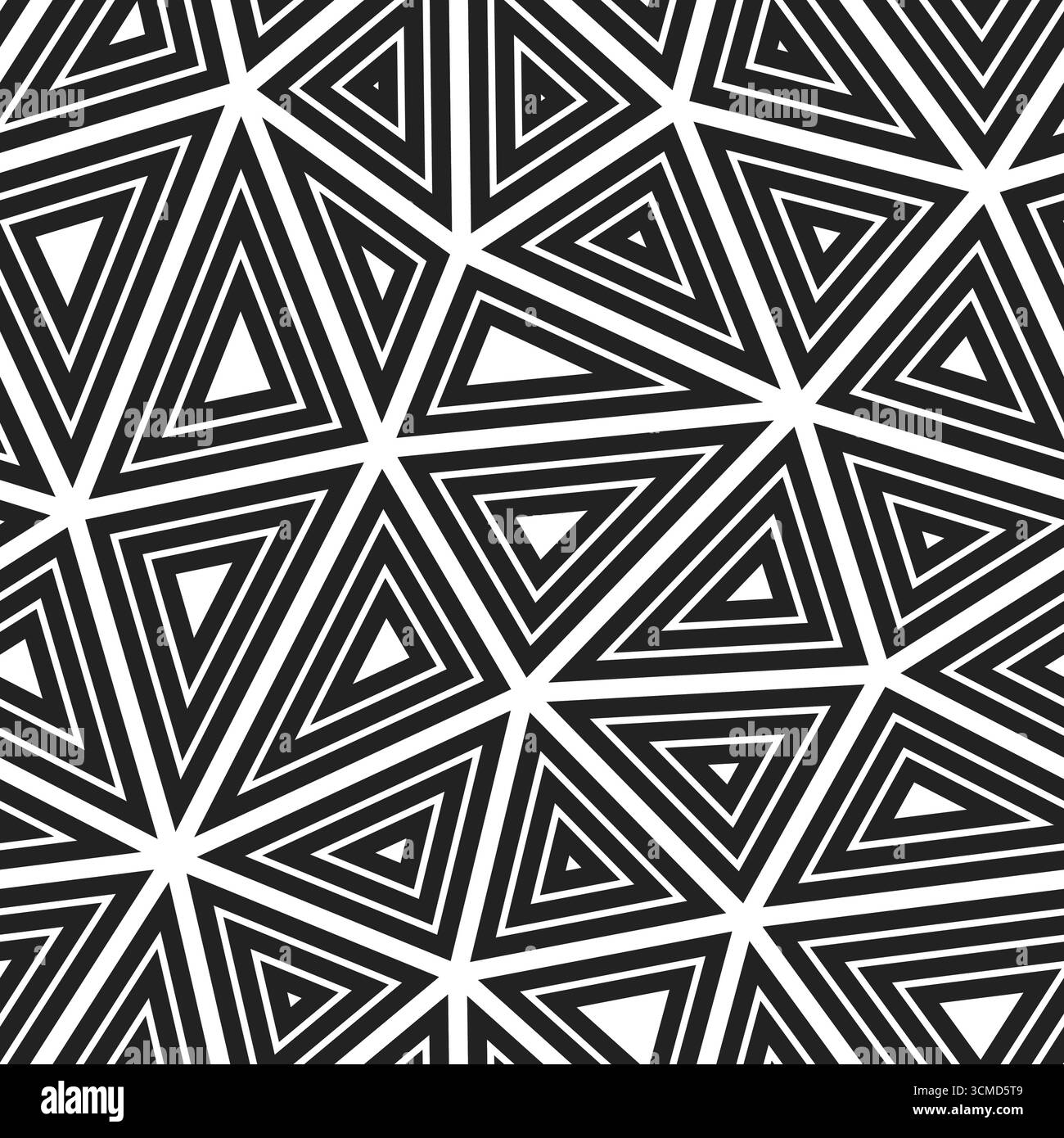 Triangulation geometric shapes background. Big triangles size. Multiple repeated inner triangles. Black and white style. Repeatable pattern. Stock Vector