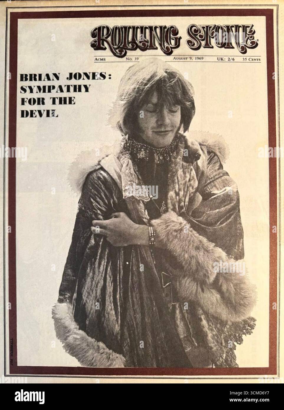 1969 August 9, Rolling Stone Magazine cover featuring Brian Jones