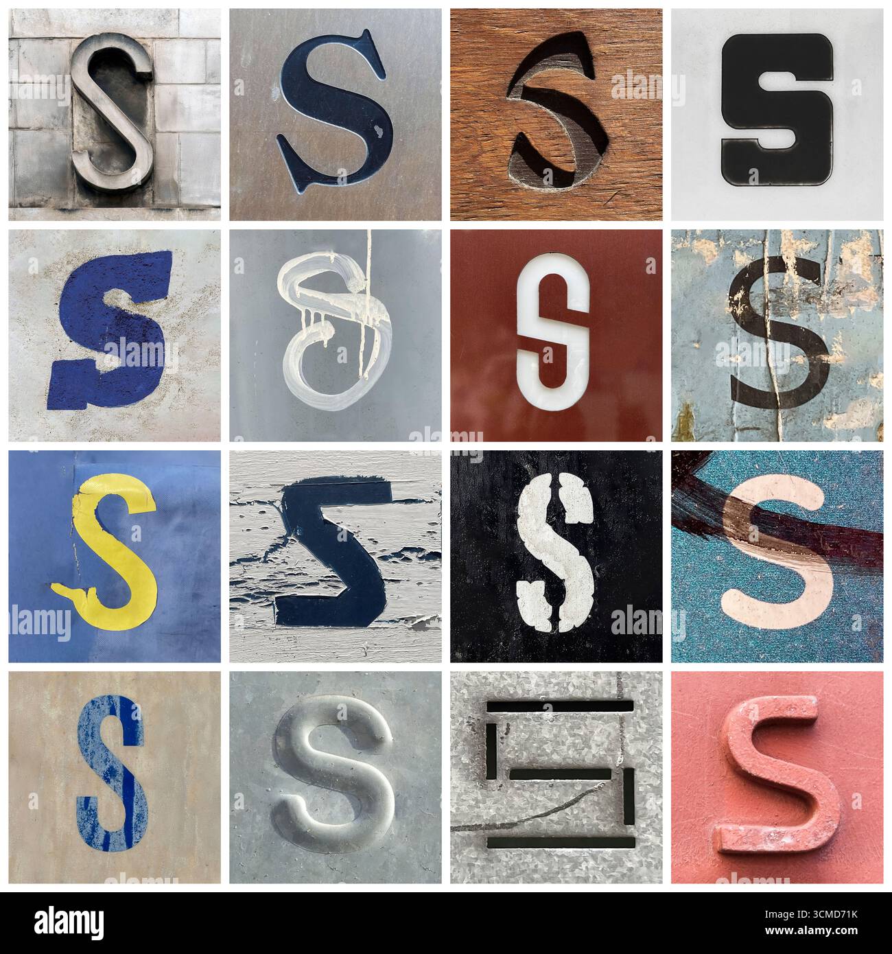 Collection of 16 serif and san serif capital S letters taken on urban ...