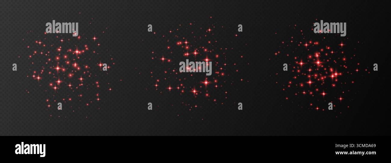 Red sparkling stars, shiny particles light effect, transparent flying ...