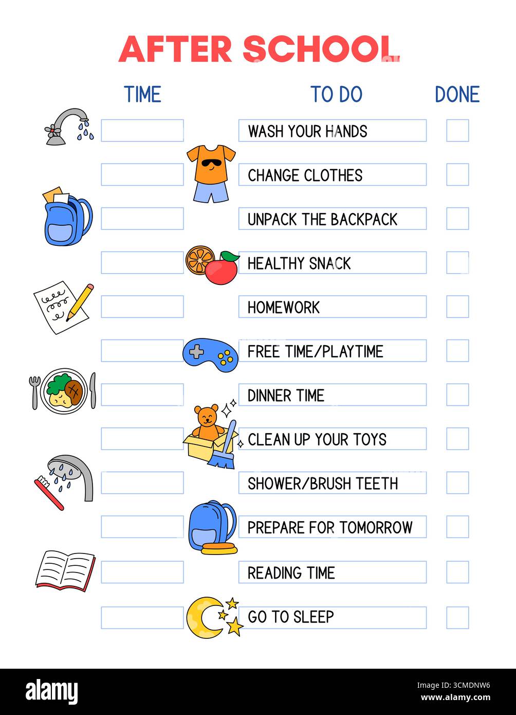 After school printable checklist template. Routine chart for kids after ...