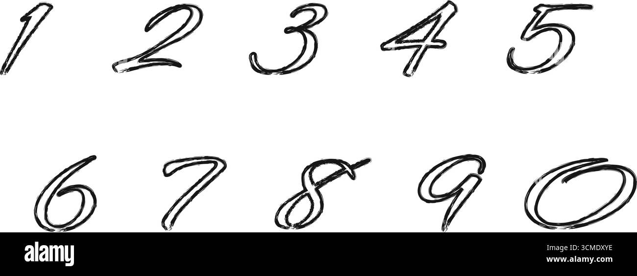 Stylish hand drawn black sketch numbers collection for design and education projects Stock Vector