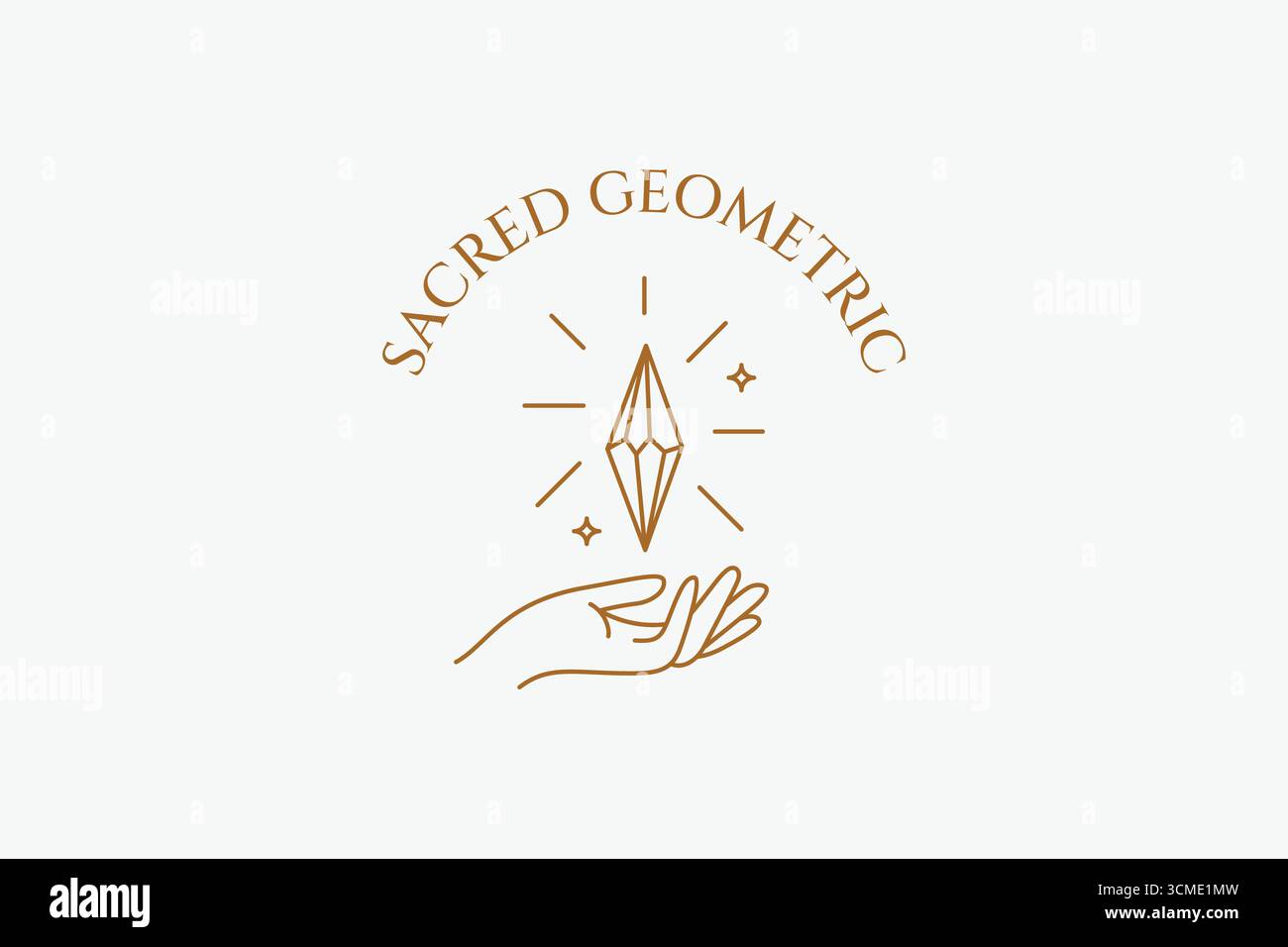 Quartz Crystal Hand Logo Linear Sacred Geometric Concept Stock Vector