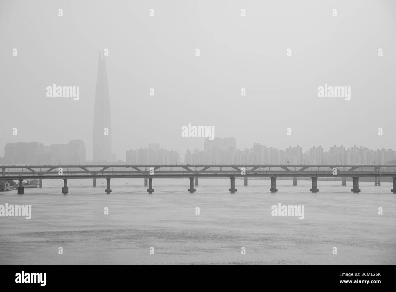Smog pollution and yellow dust covering cityscape of Seoul, capital of South Korea on 28 September 2023 Stock Photo