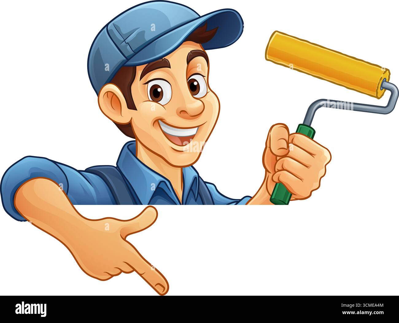 Painter Decorator Cartoon Paint Roller Handyman Stock Vector