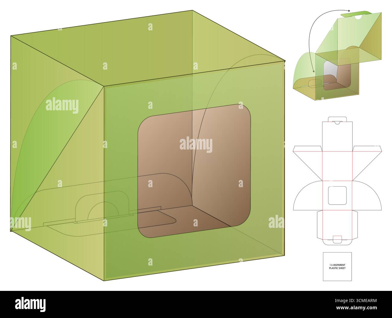 Printable Dieline Packaging Template with Transparent Window Box and Foldable Layout Stock Vector