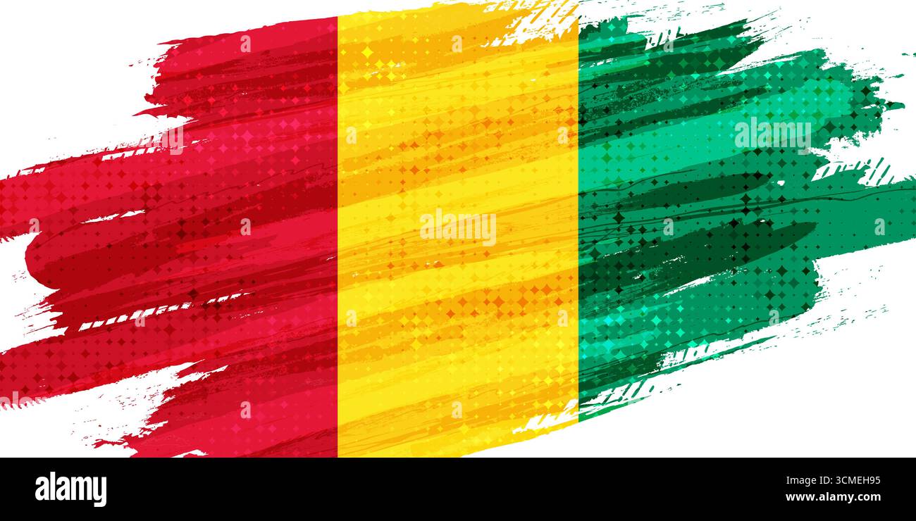 Guinea Flag Illustration in Brush Paint Style and Halftone Effect Isolated on White Background Stock Vector