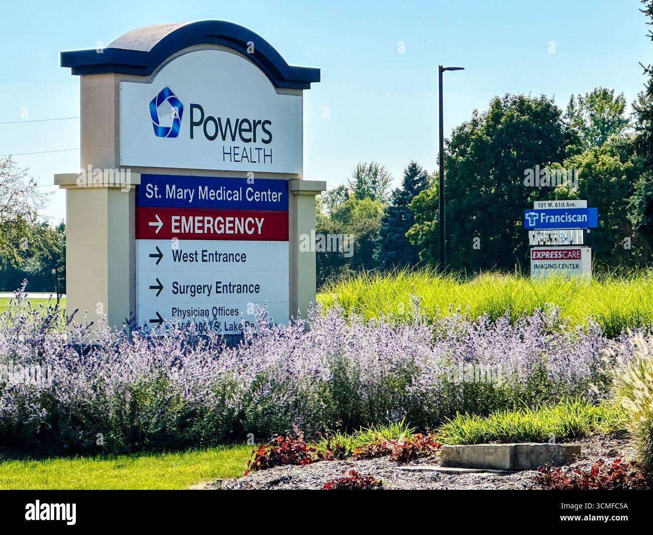 Sign for Powers Health, St. Mary Medical Center in Hobart, IN USA - Smartphone Captured Stock Image