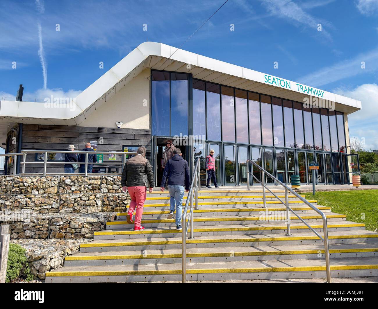 Seaton, Devon, England, UK - 25 April 2025: Exterior view of the tram shed base station for the Seaton Tramway which is a tourist attraction in Devon - Smartphone Captured Stock Image