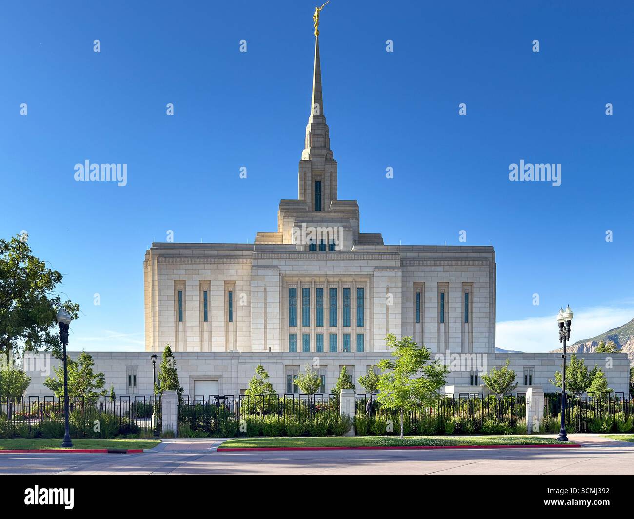 Ogden, Utah, USA - 27 May 2025: Front exterior view of the Ogden Utah temple of the Church of Jesus Christ of Latter-day Saints - Smartphone Captured Stock Image