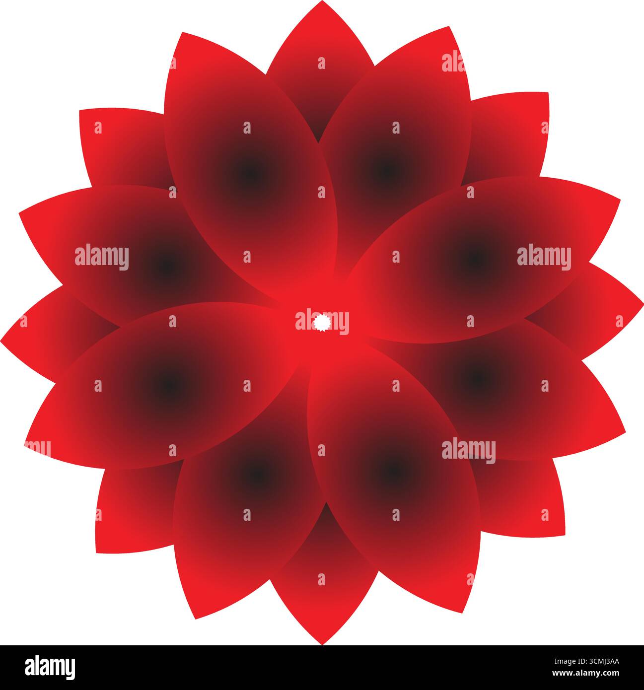Abstract red flower isolated on white background with pink floral petals and macro design elements Stock Vector
