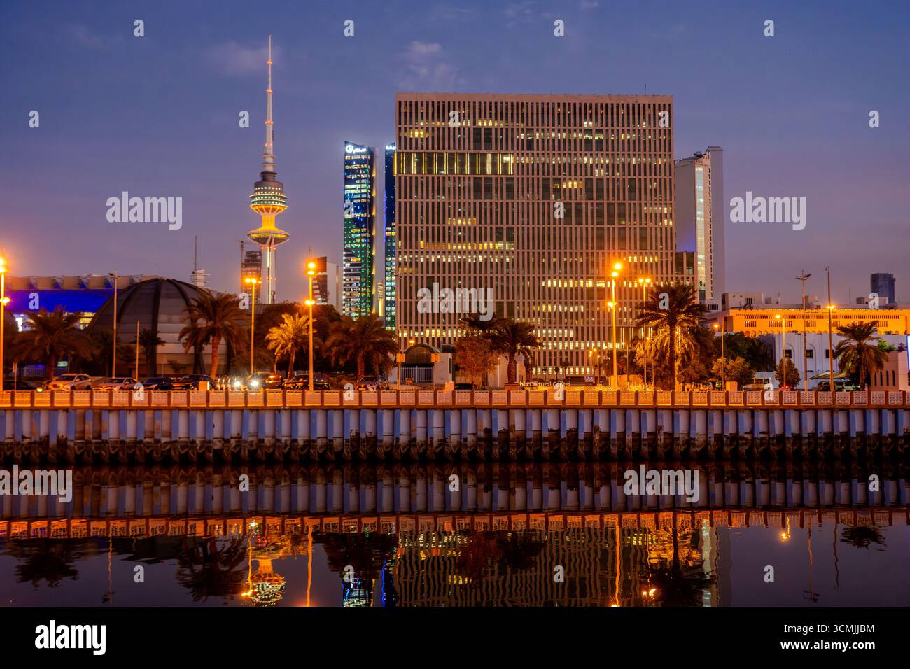 Kuwait Building View Night view of Kuwait City with the Kuwait Television Tower and modern ...