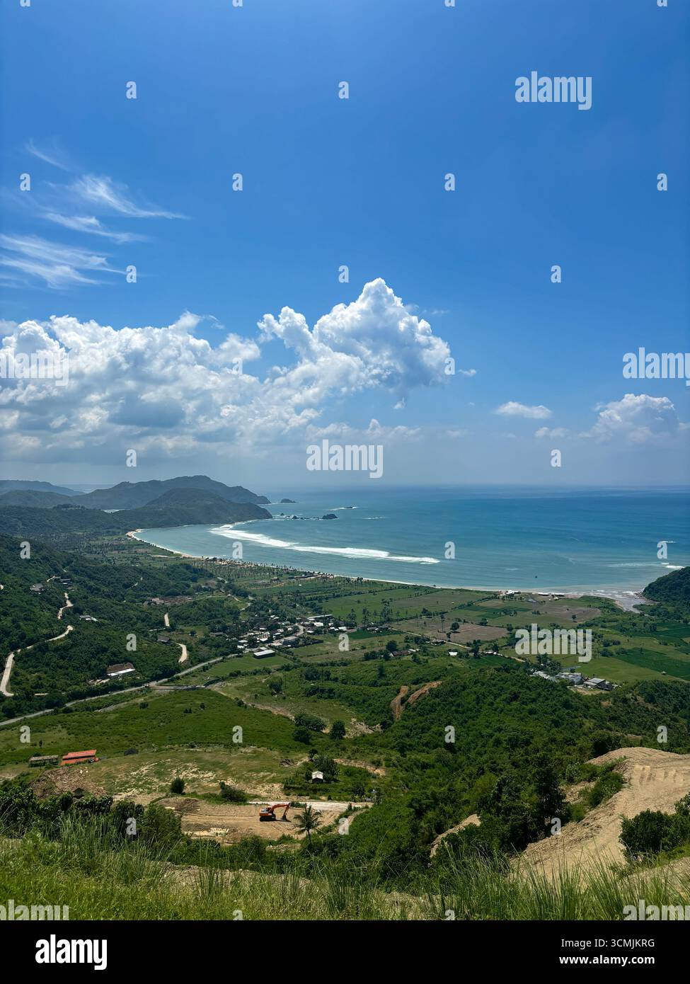 View from Skylancing Lombok Paragliding over Lancing Bay and Tempah Beach in southern Lombok, West Nusa Tenggara, Indonesia Stock Photo
