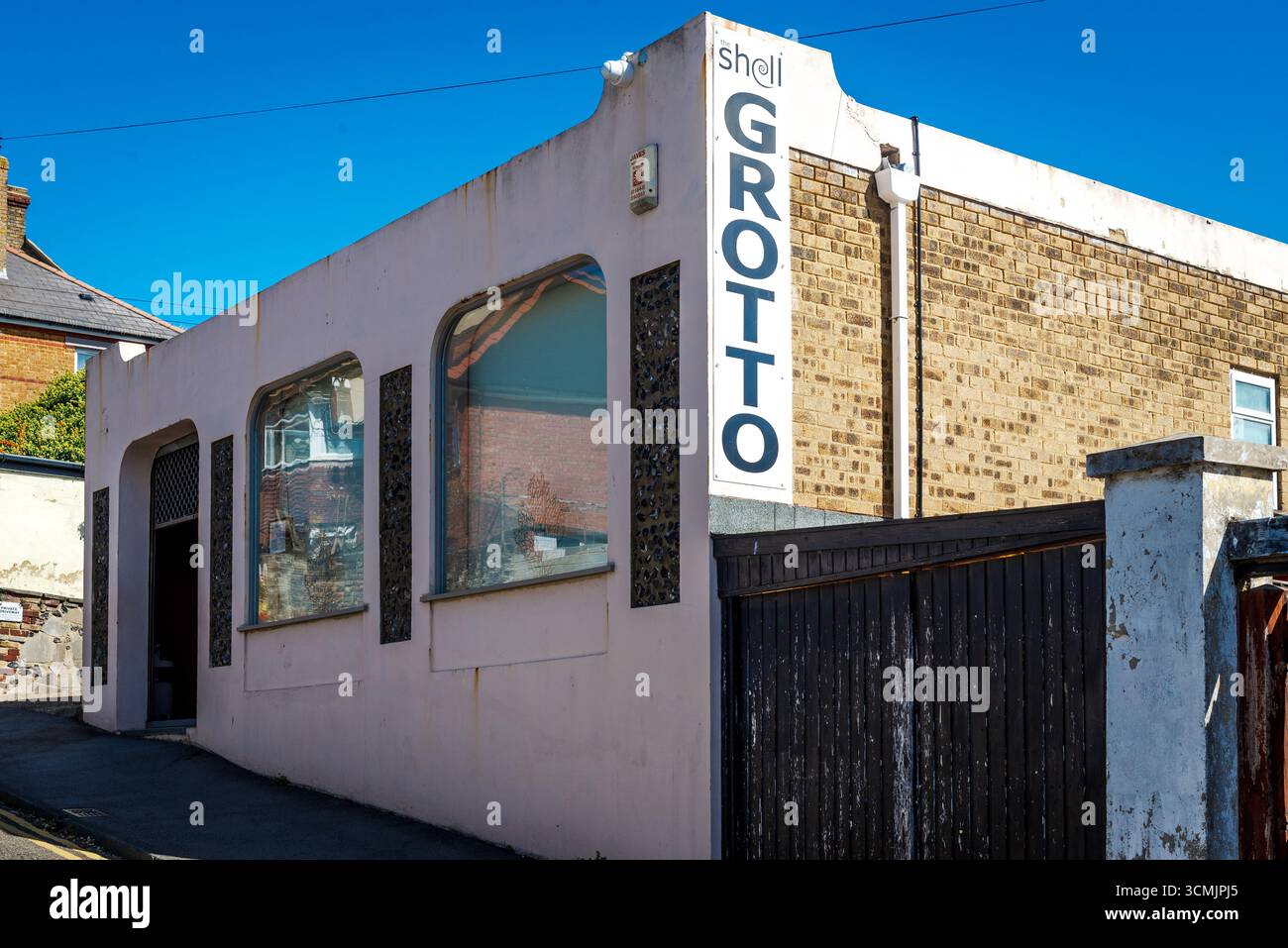Exterior view of the Shell Grotto entrance building in Margate, Kent UK ...