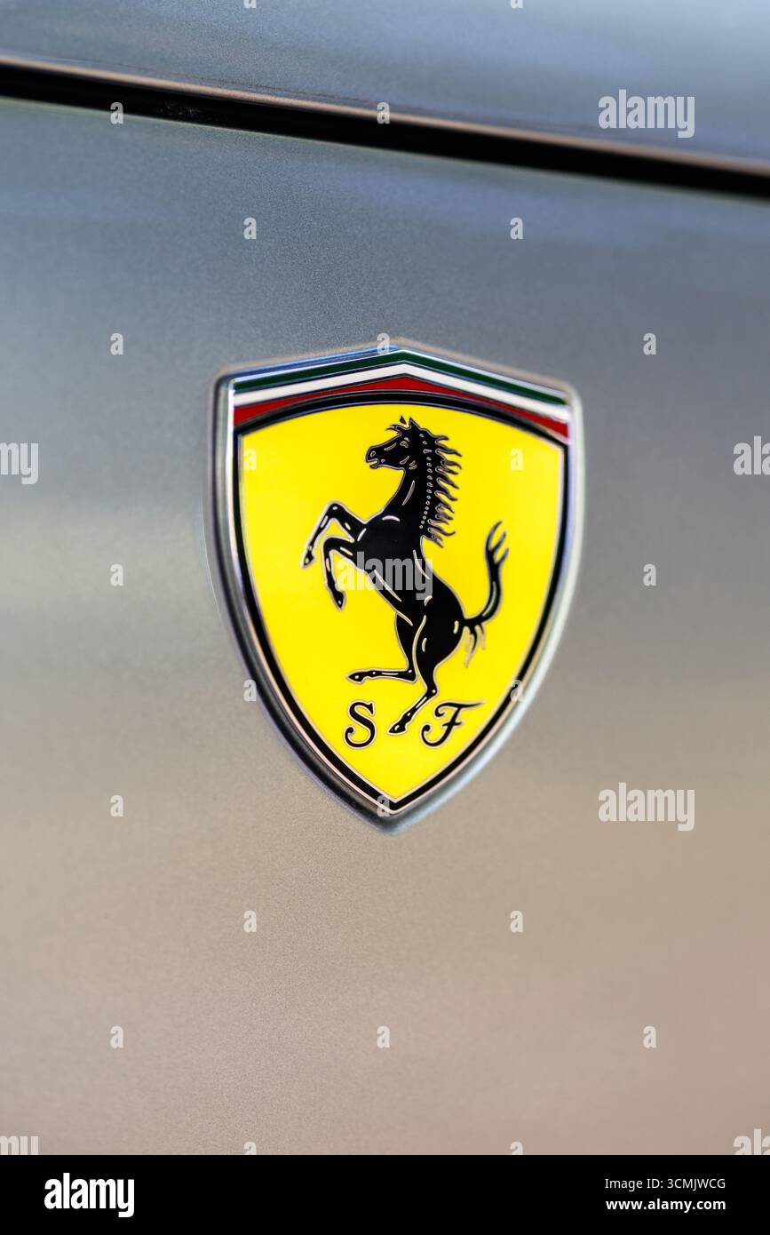 14 September 2025, Bavaria, Munich: The Ferrari brand logo (emblem ...