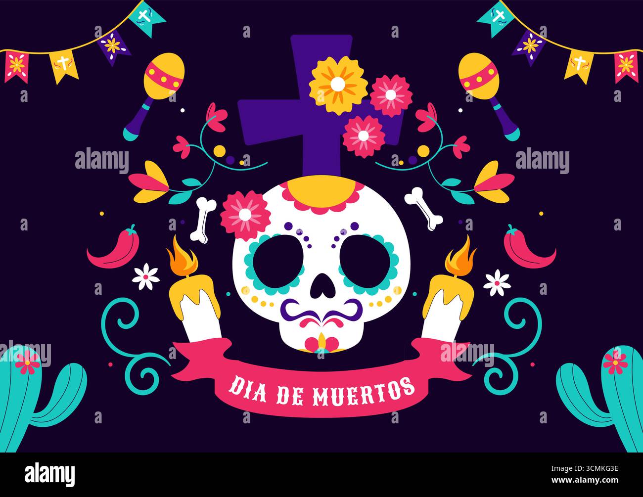 Dia de los Muertos or Day of the Dead Vector Illustration featuring a ...