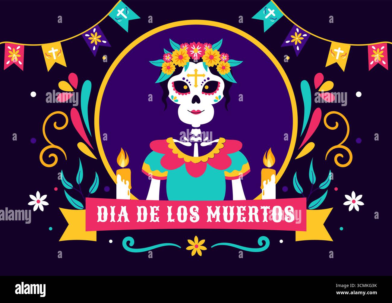 Dia de los Muertos or Day of the Dead Vector Illustration featuring a ...