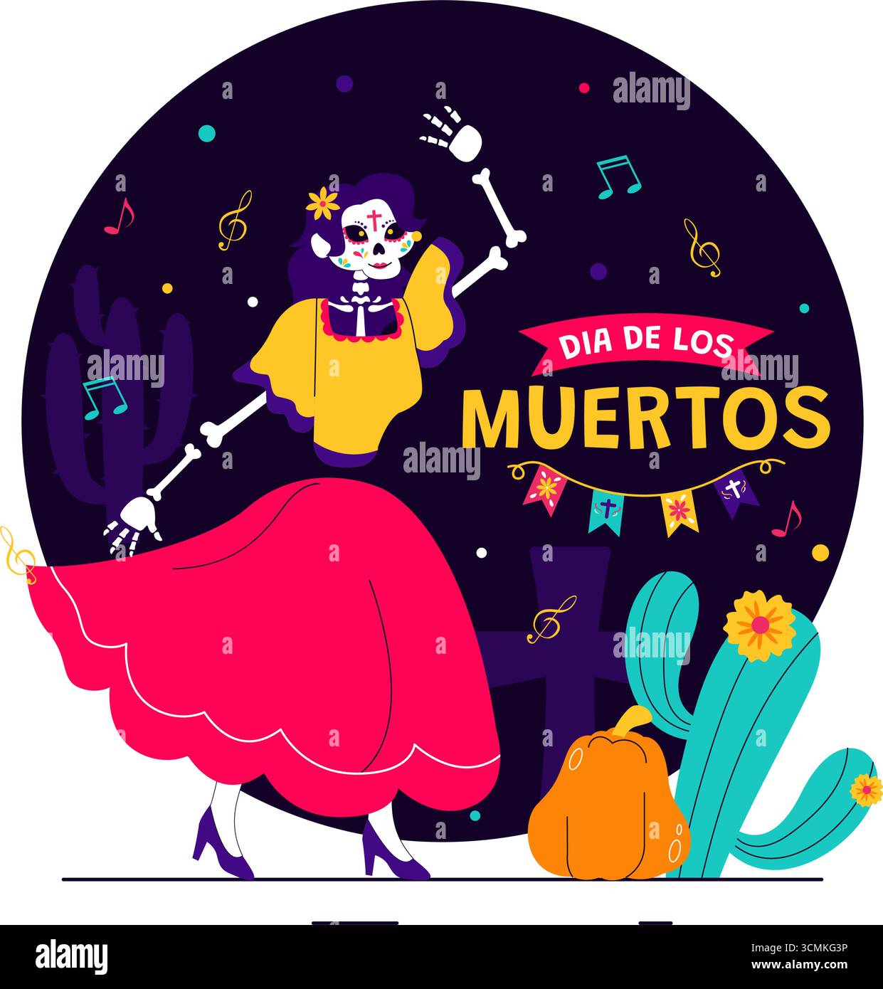 Dia de los Muertos or Day of the Dead Vector Illustration featuring a ...