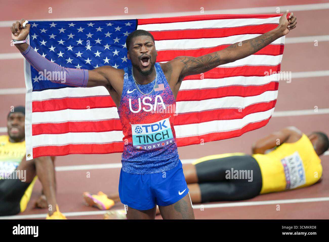 Tokyo (26 Sept. 2025). American athlete Cordell Tinch wins the 110 ...