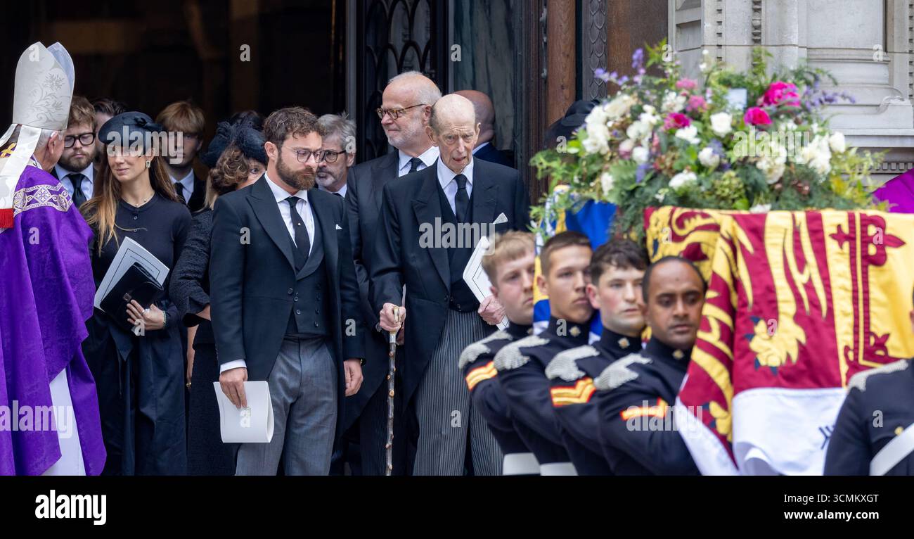 pic shows:  Funeral of Duchess of Kent 16.9.25  Duke of Kent watches his wife’s coffin  Kate William Vincent Nicholls Princess Anne    Prince and Princess of Wales Catherine and William King Charles Prince Andrew       Picture by Gavin Rodgers/ Pixel8000 Stock Photo