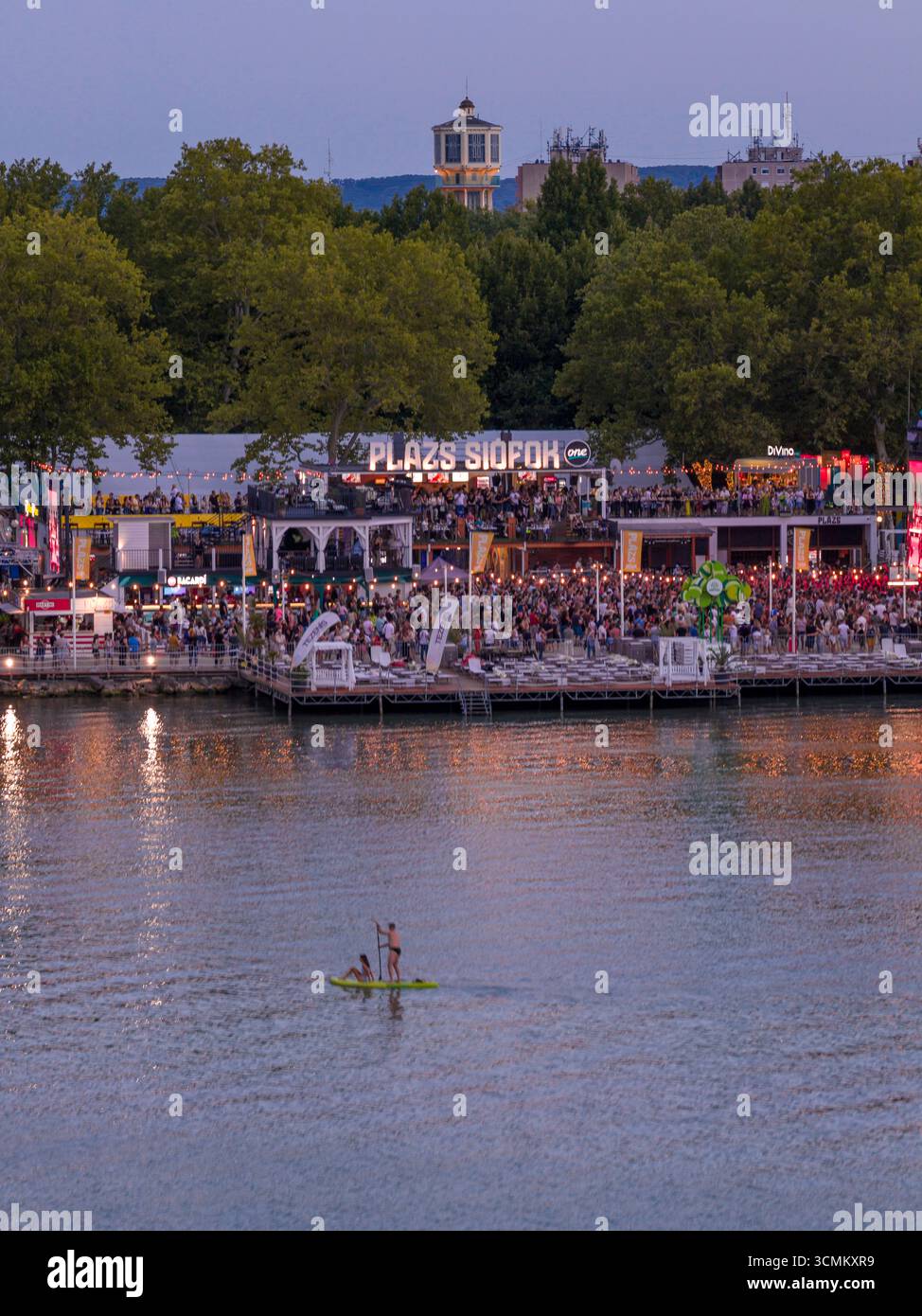 Siofok Plazs beach – popular beach on Lake Balaton, Hungary, known for summer parties, music, festivals, and vibrant nightlife. Stock Photo