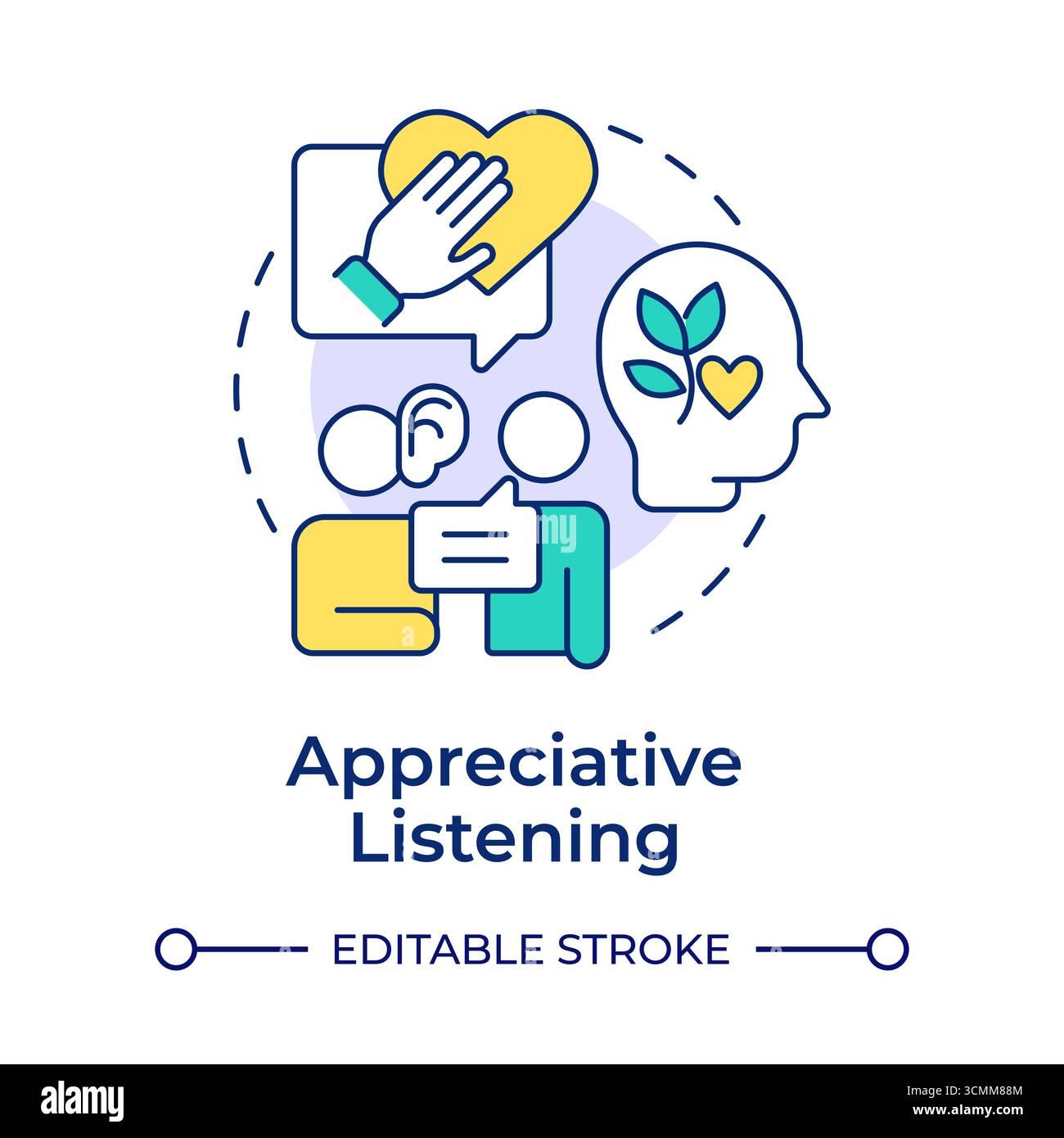 Appreciative listening multi color concept icon Stock Vector