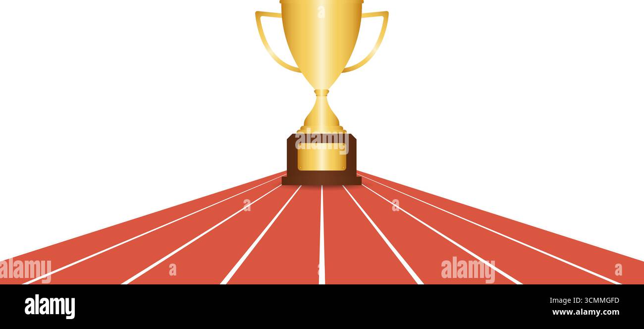 Trophy Inscriptions Running Golden Trophy in Running Track or Athlete Track. Champion and Winning ...