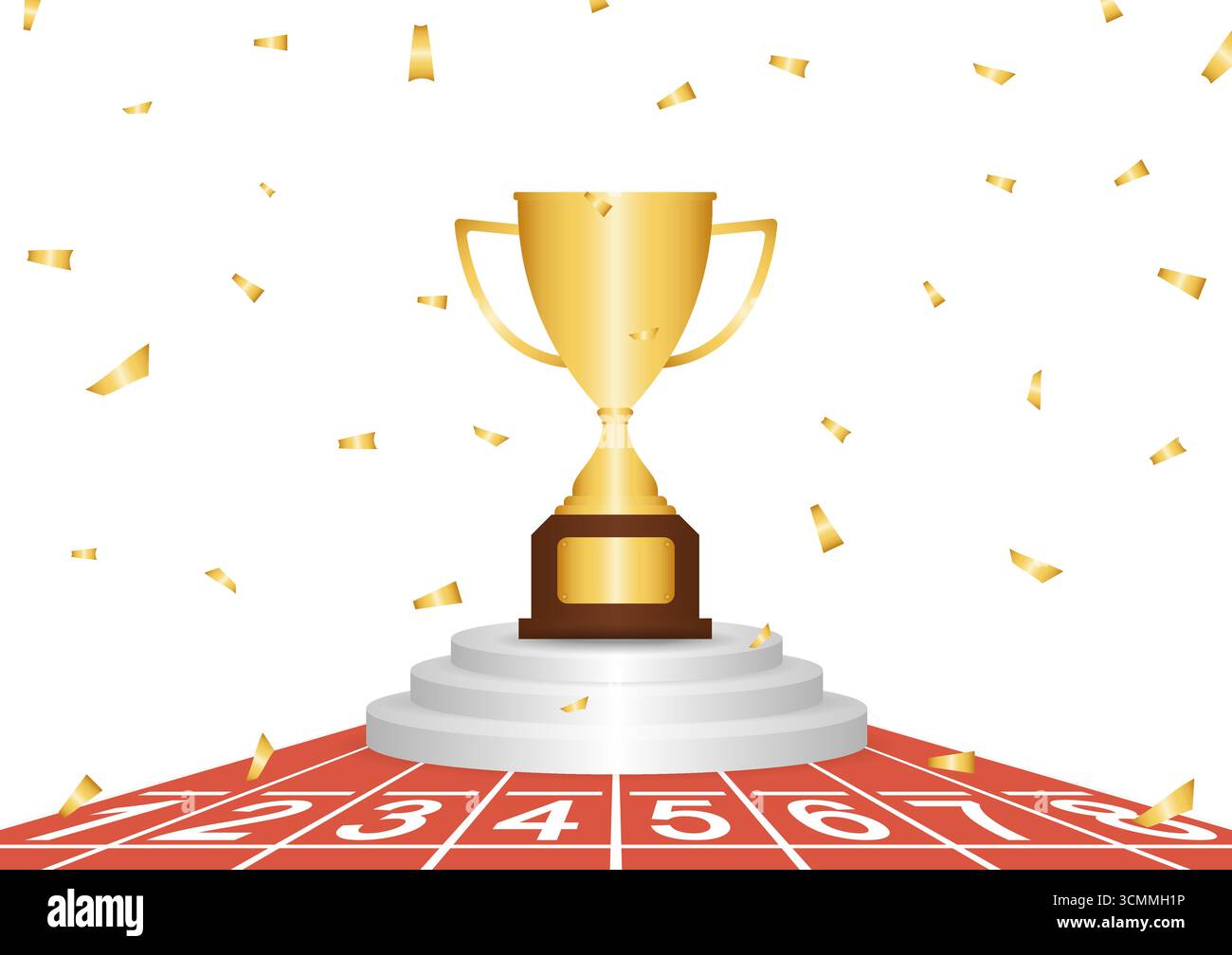 Trophy Inscriptions Running Golden Trophy in Running Track or Athlete Track. Champion and Winning ...