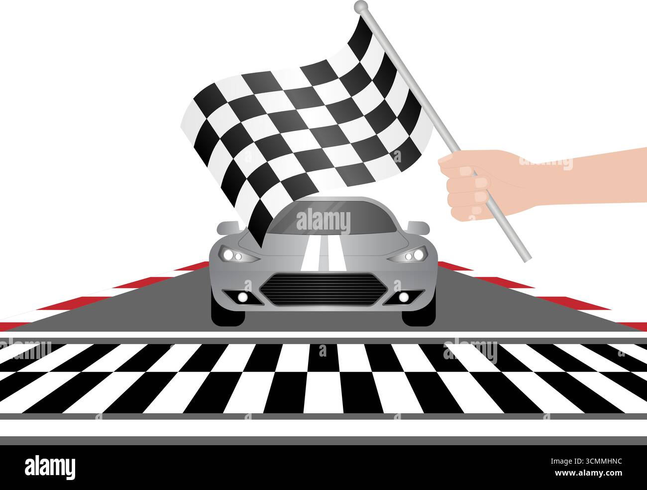 Line Hand Racing Checkered Flag in Hand Waving in Sport Racing Track Stadium. Racing ...