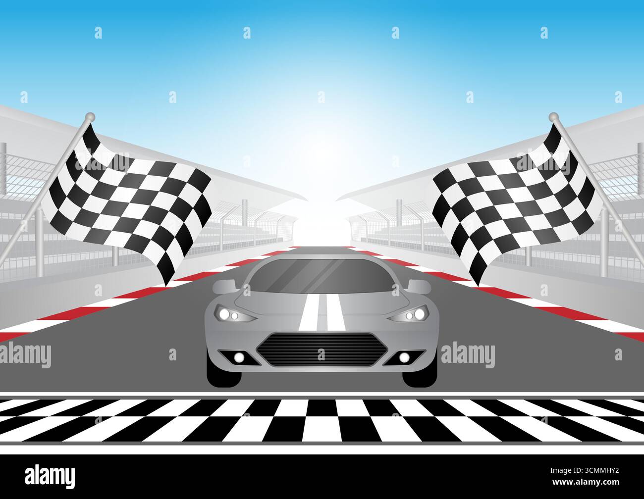 Racing Car Driving on Racing Track. Sport Racing Track With Stadium ...