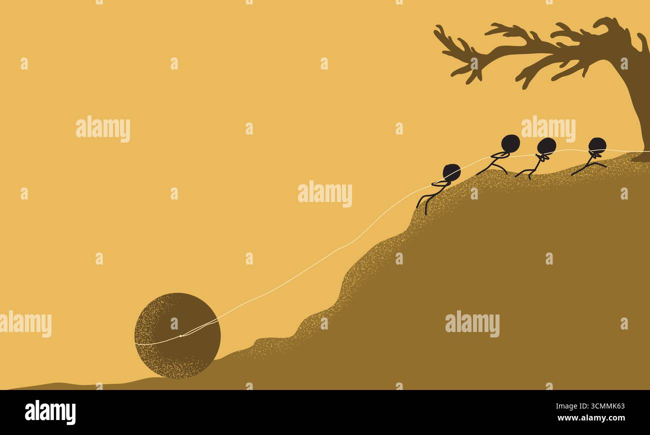 A Minimalist Illustration of Group of People Work Together to Pull a ...