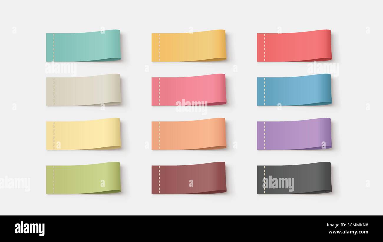 realistic textile labels various colors in set Stock Vector