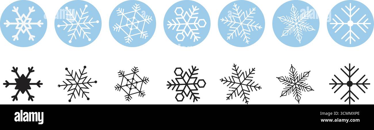 Snow icons set featuring detailed snowflakes and winter symbols ...