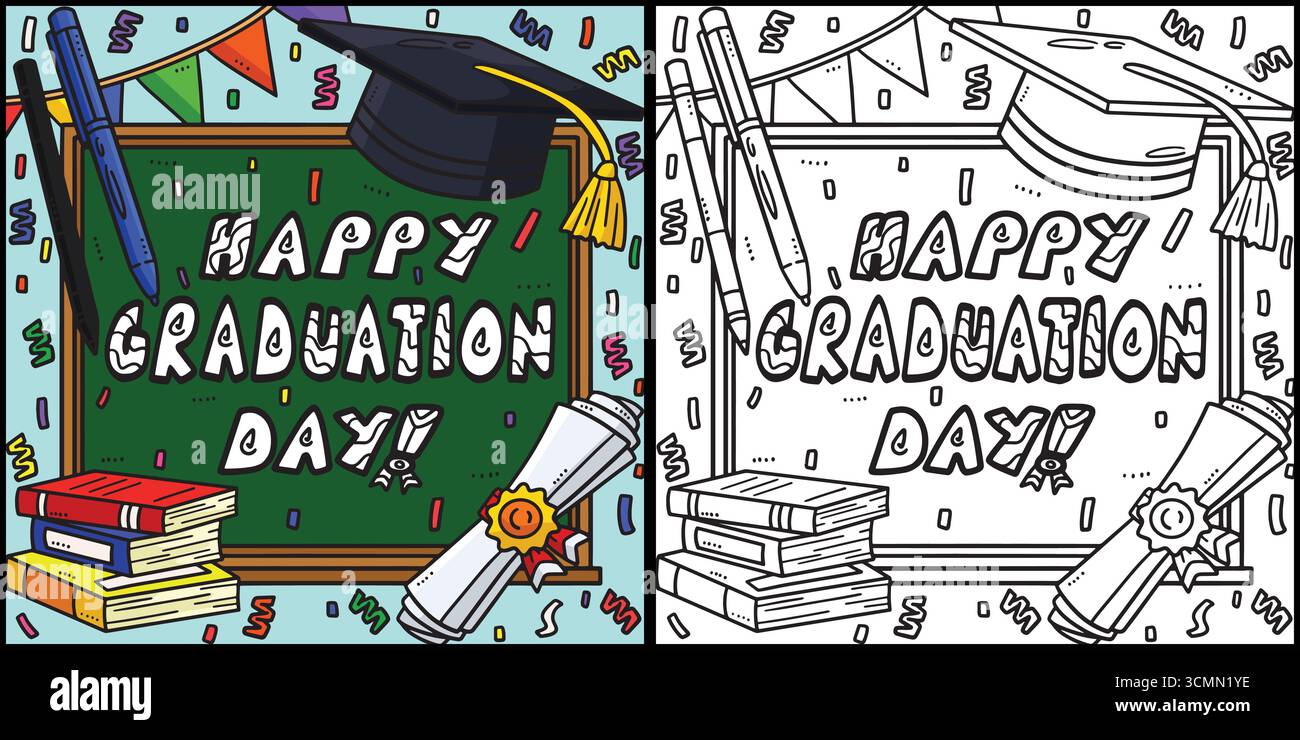 Graduation Draw Color Happy Graduation Day Coloring Page Illustration Stock Vector Image ...