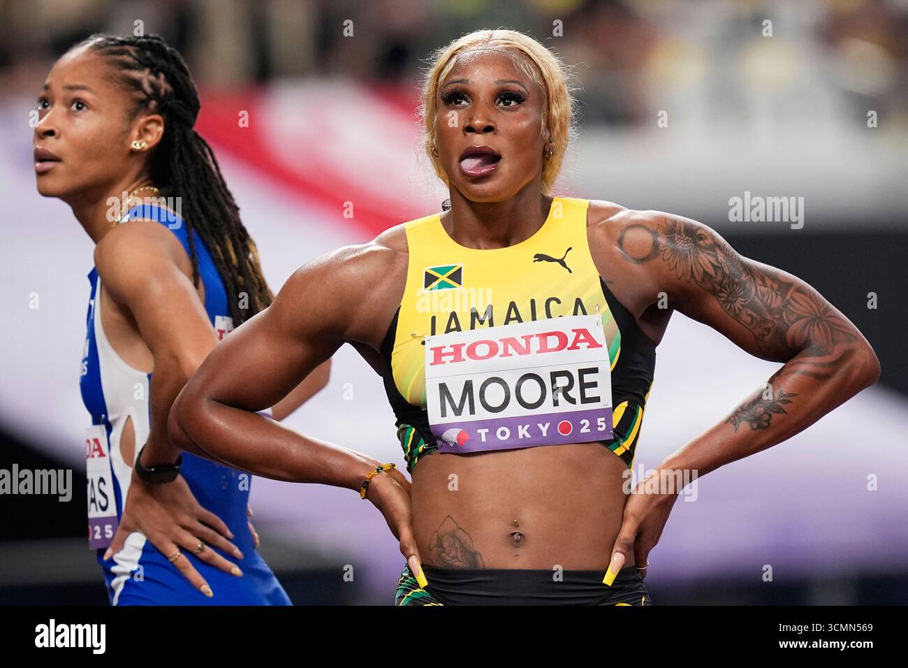 Jamaica's Ashanti Moore, right, and British Virgin Islands' Beyonce ...